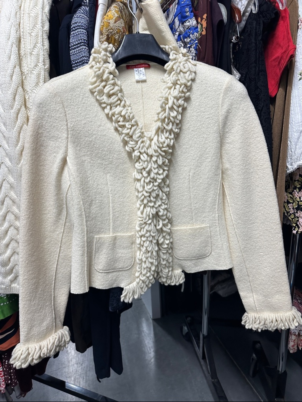 Cream Textured Loop-Trim Women's Jacket